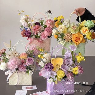 Zhuoxian macaron handbag flower box flower floral flower arrangement bag paper bag floral bouquet flower box packaging bag