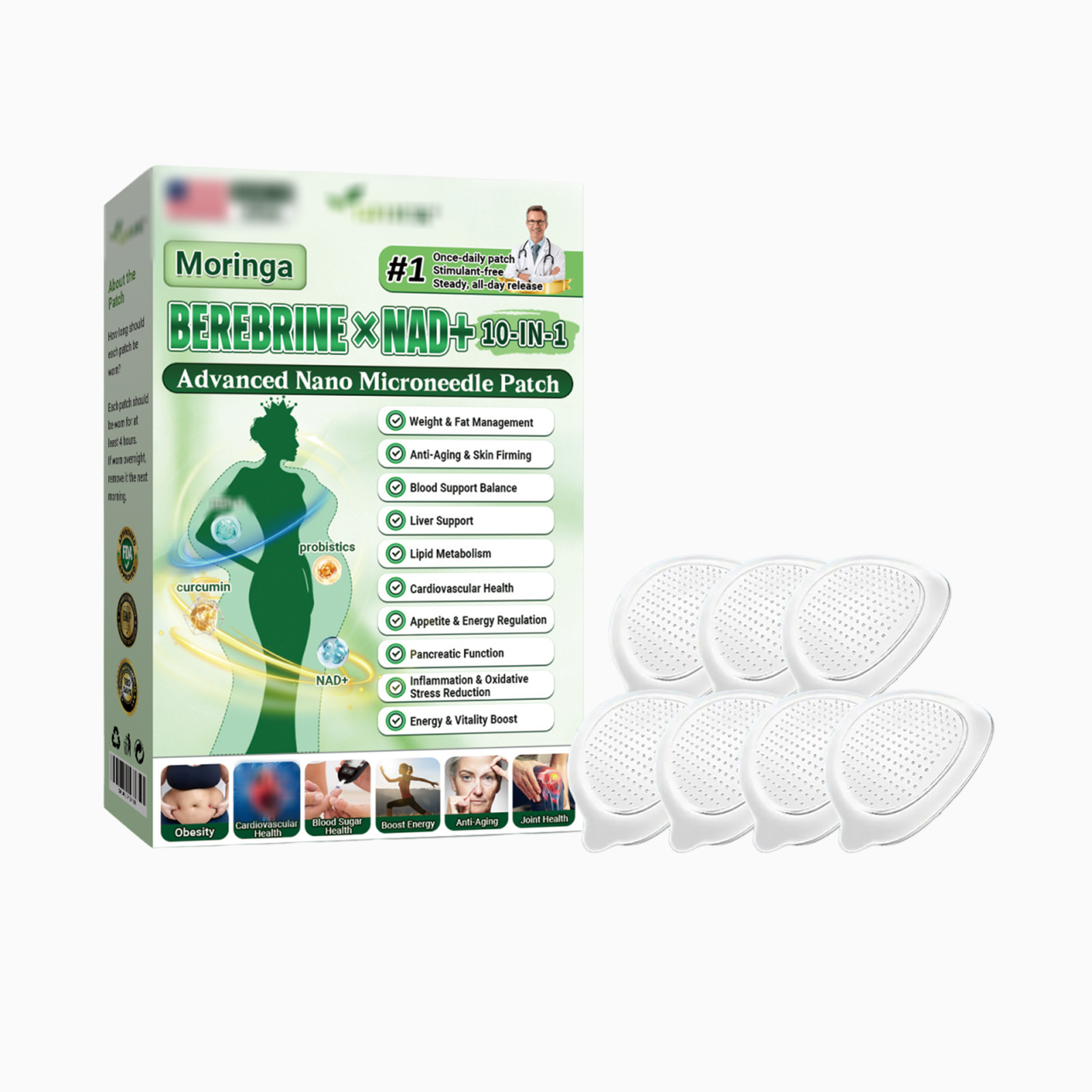 Cross-Border Moringa Body Care Patch Moringa 10-in-1 Nano Microdarts Patch in Stock