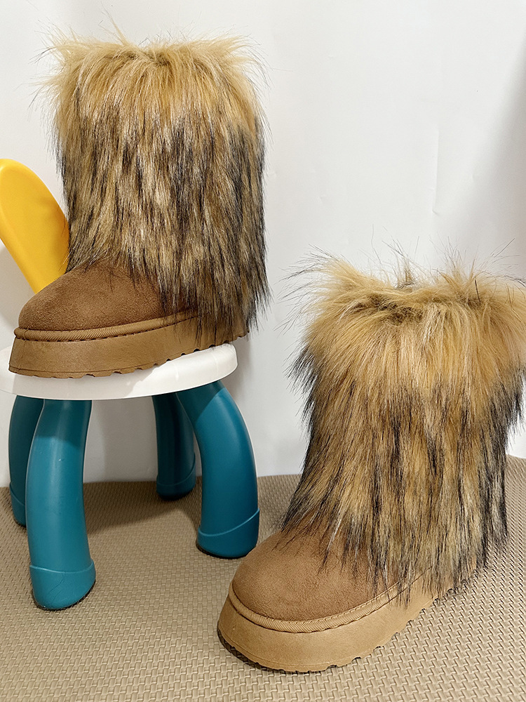 2024 botas de lana de tacones altos, zapatos de invierno para mujeres, botas de nieve de lana de alto perfil