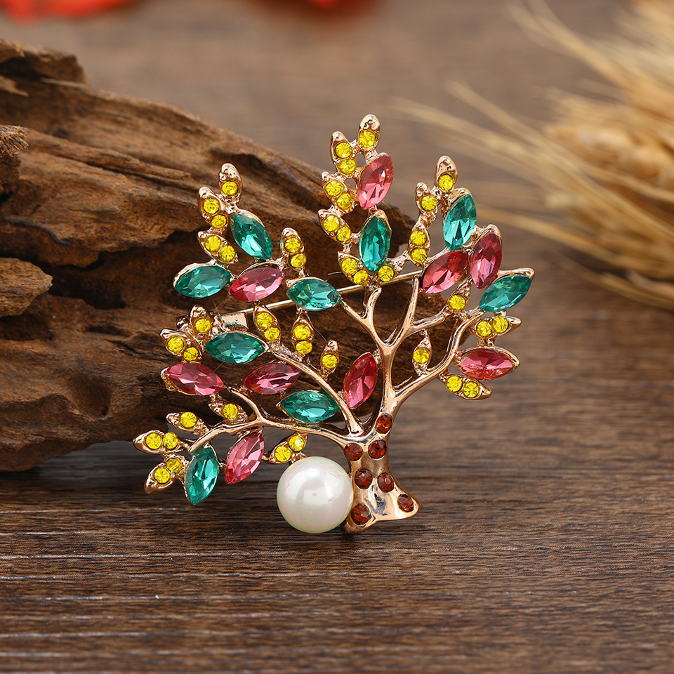 50g Weight Rhinestones Inlay Material Brooches Classification Daily Occasion Alloy Material Tree Pattern Unisex Gender Inlay Design Retro Style Retro Pin Tree Alloy Inlay Rhinestones Unisex Brooches 6