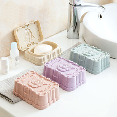 Covered Rose Carved Fragrance Soap Box Bathroom Drain Soap Box, Simple Large Travel Soap Tray Soap Rack