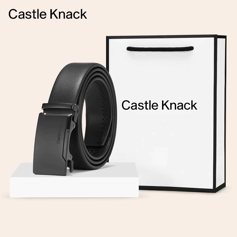 Ремень Castle Knack с автоматической пряжкой, натуральная кожа, регулируемый 110–130 см, в подарочной коробке
