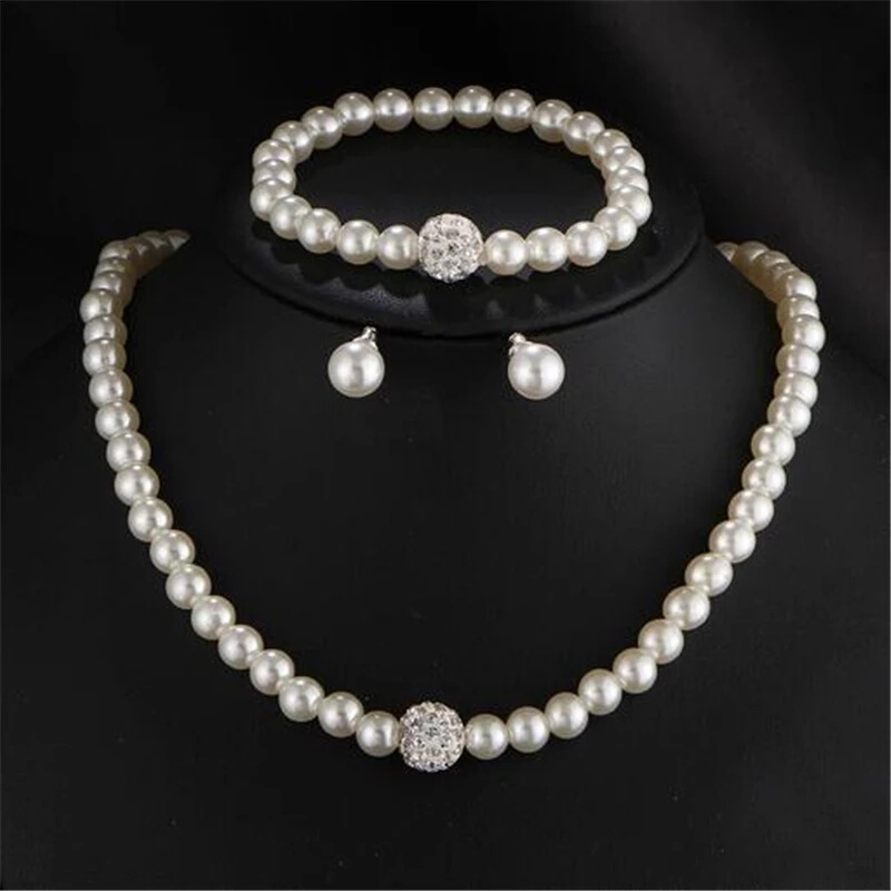 Cross-border jewelry new bridal sweater chain necklace set diamond artificial pearl necklace earring bracelet set Cross-border jewelry new bridal sweater chain necklace set diamond artificial pearl necklace earring bracelet set