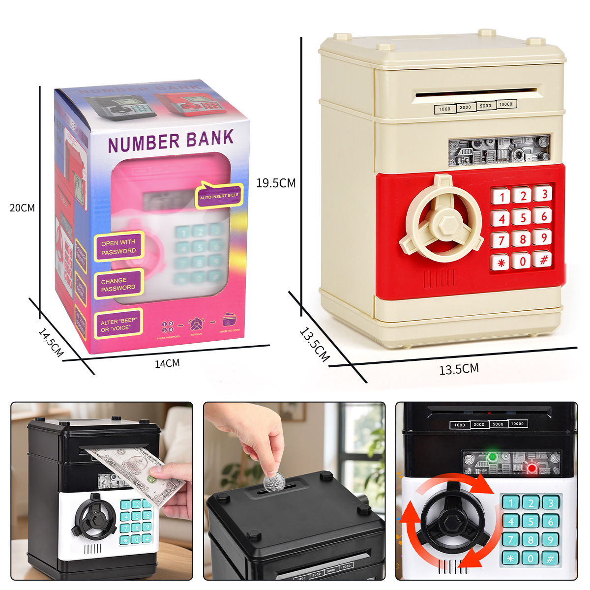 Máquina de cajero automático de comercio exterior Hucha Mini monedas de audio para niños Coin Roll Coin Contraseña electrónica Hucha de almacenamiento transfronteriza