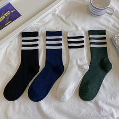 條紋襪子女四季薄款純棉中筒襪簡約日系堆堆襪純色長襪子諸暨批發