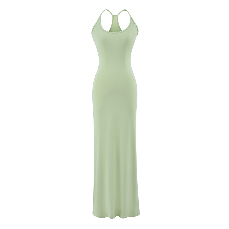French-Style Elegant Halter Neck Knit Dress for Women, New Summer Slim Fit Bodycon Long Dress for Beach Vacation