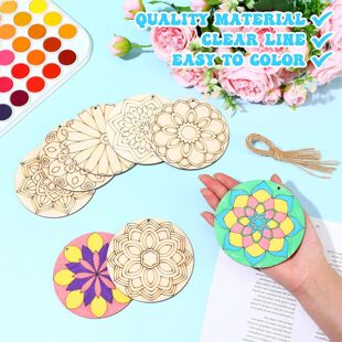 40 Unfinished Wooden Mandala Painted Wooden Mandala Painted Crafts DIY