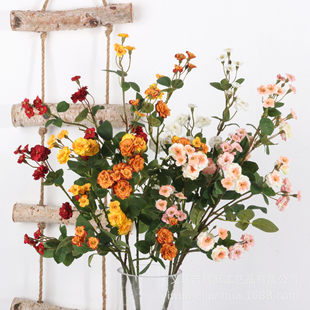 Single branches of small rose simulation roses silk flowers fake flower dried flowers decorative flower wedding home decoration photography props