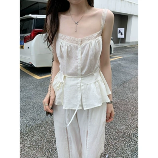 法式甜美蕾丝边拼接无袖百搭吊带背心女夏2025新款韩版设计感上衣