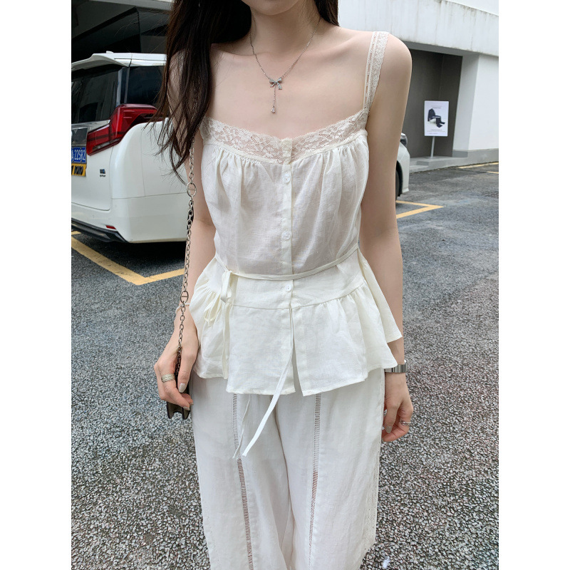 European and American Hot-Selling French Sweet Lace Splicing Sleeveless Camisole Women's Summer Commuting Unique and Beautiful Tops for Women