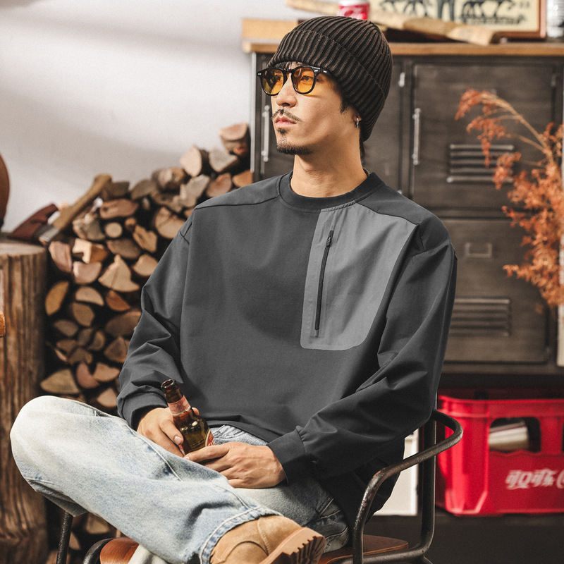 American Retro Mountain Style Outdoor Functional Style Round Neck Sweatshirt Men's Spring & Fall New Loose Long-Sleeved T-Shirt Men's Tops