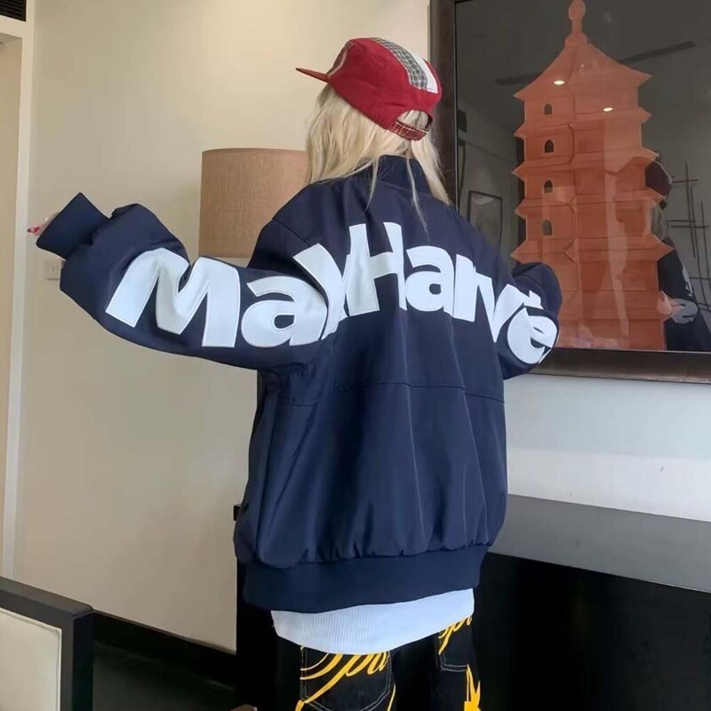 Trendy American street style letter patch embroidered flight jacket, spring unisex loose casual baseball zip-up jacket Trendy American street style letter patch embroidered flight jacket, spring unisex loose casual baseball zip-up jacket