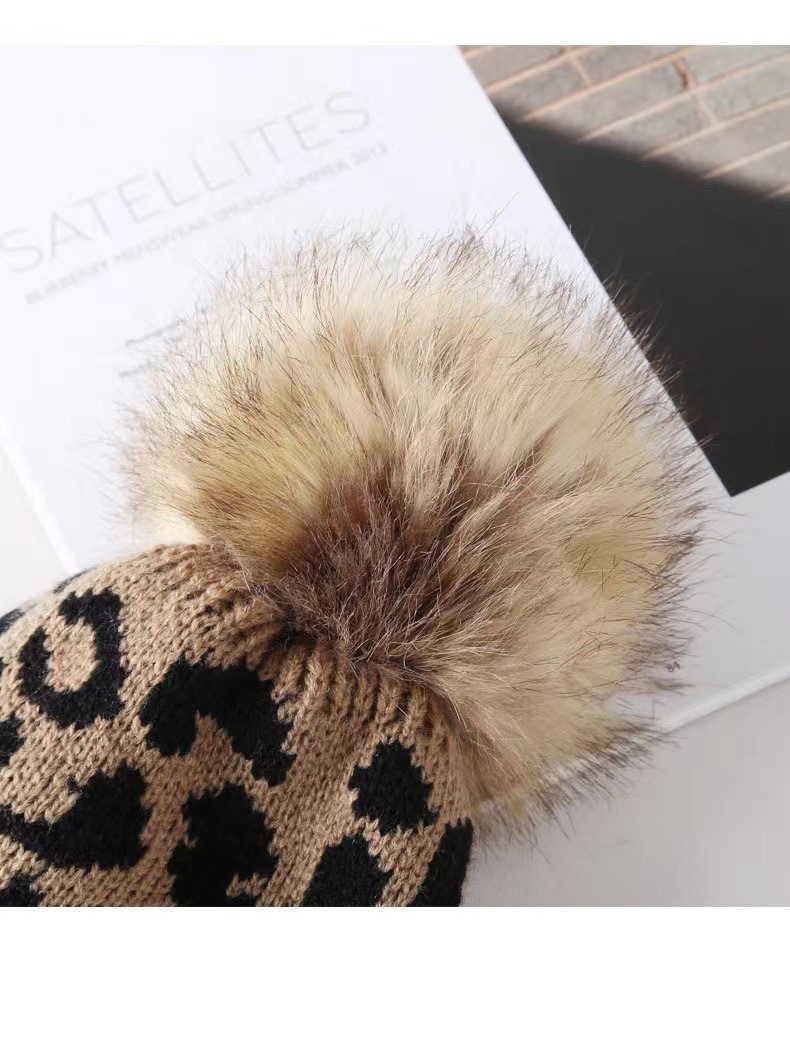 for Women New Autumn Winter Versatile Cross-Border European American Korean Version Leopard Print Pom Warm Knitted_voghion.com