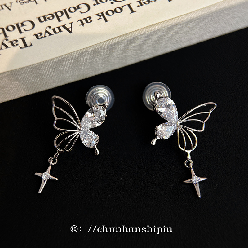 不规则液态锆石蝴蝶蚊香盘耳夹小众时尚气质耳钉冷淡风耳环无耳洞