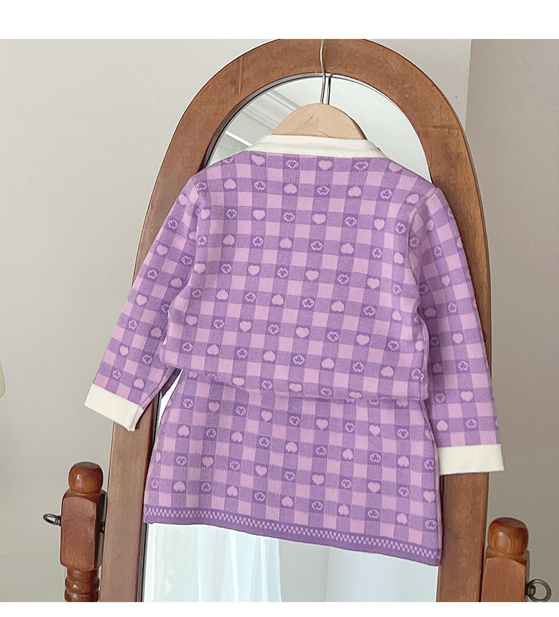 JINYONG Koreansk utgåva Love Knitwear Flickkjol med rosett och omlott, liten och medelstor, barnmodell, tvådelat set_voghion.com