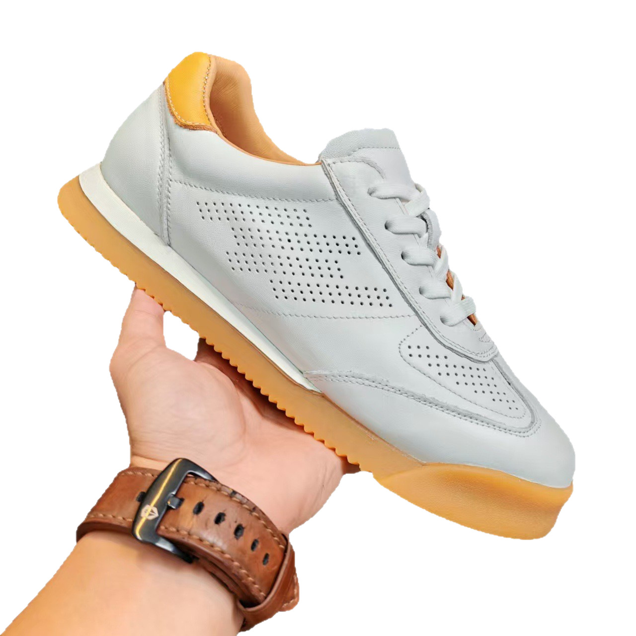 [Cuero de vaca de cabeza] nuevo cuero de moda para hombres, zapatos casuales transpirables Agan De-Training transpirables y resistentes al desgaste