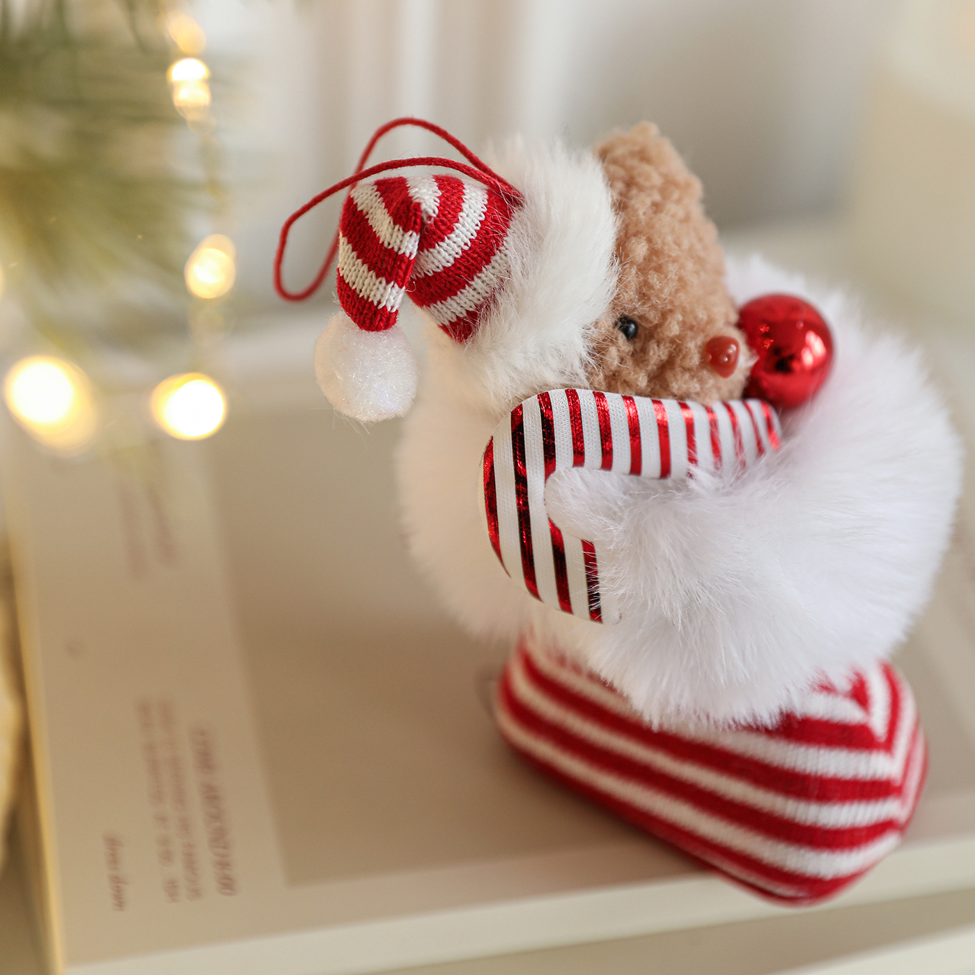 Nuevas botas blancas magenta regalo de peluche osos muñecas elf árbol de Navidad colgante decoración juguetes