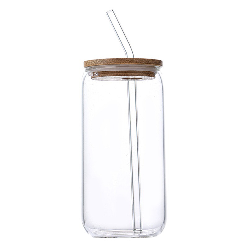 Borosilicate glass 16oz Coke cup Mason Cup coffee cup water cup high temperature resistant with lid with straw Net Red Cup
