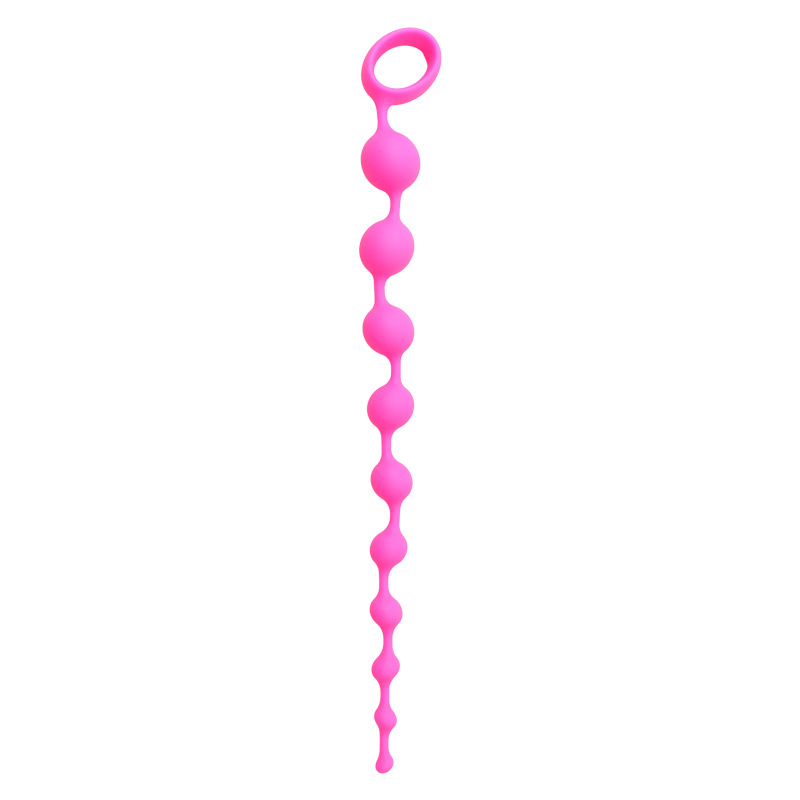 Extra Long Silicone Anal Plug, Ten-Bead Design, Rose Red Adult Toy — detail image 2