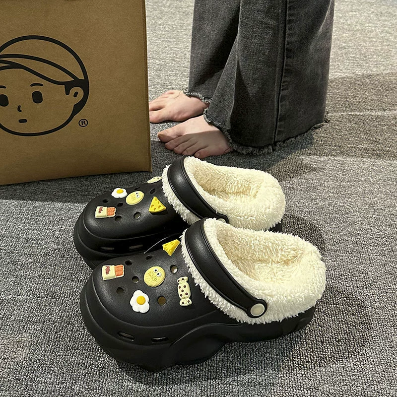 Домашние тапочки из флиса с флисом внутри на съемной подкладке, мультяшные акценты, женские размеры 36–41