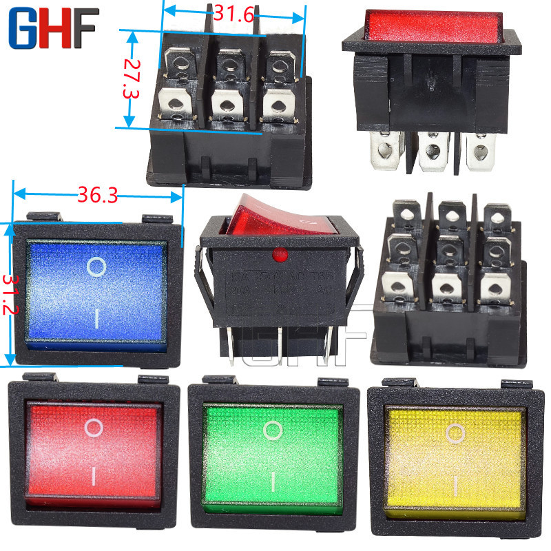 船型开关KCD9-101N 翘板 带灯 2档6/9脚 大功率 电焊机开关 方形