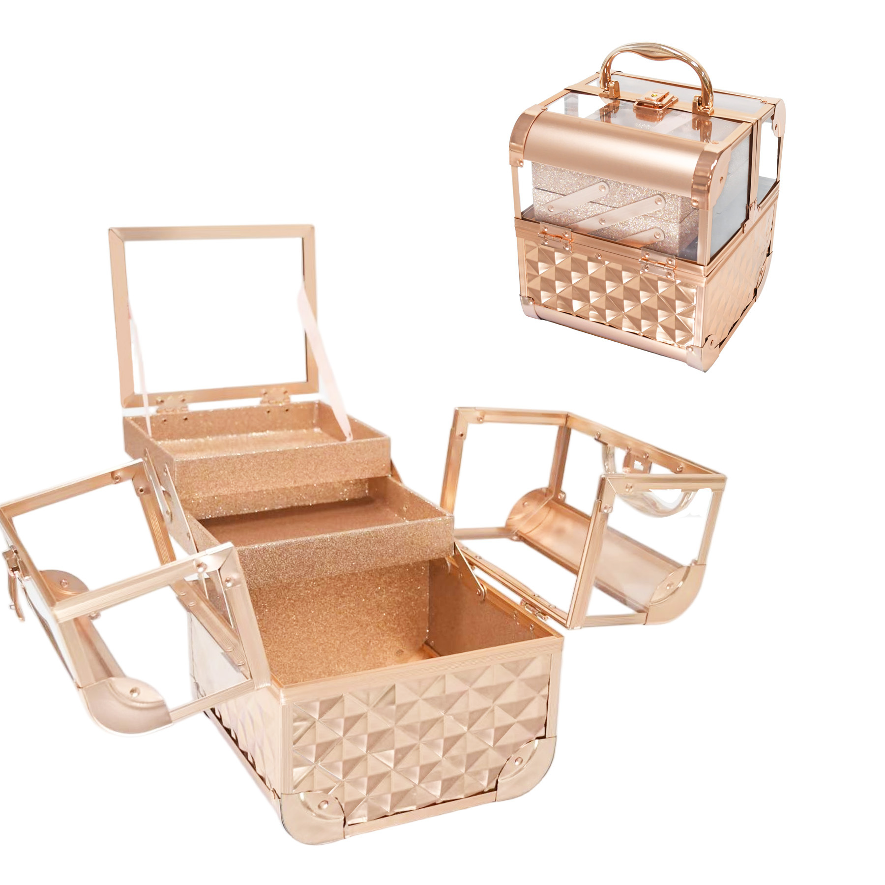 Caja de maquillaje de acrílico portátil de doble talón, caja de maquillaje de color, almacenamiento de cosméticos transfronterizos
