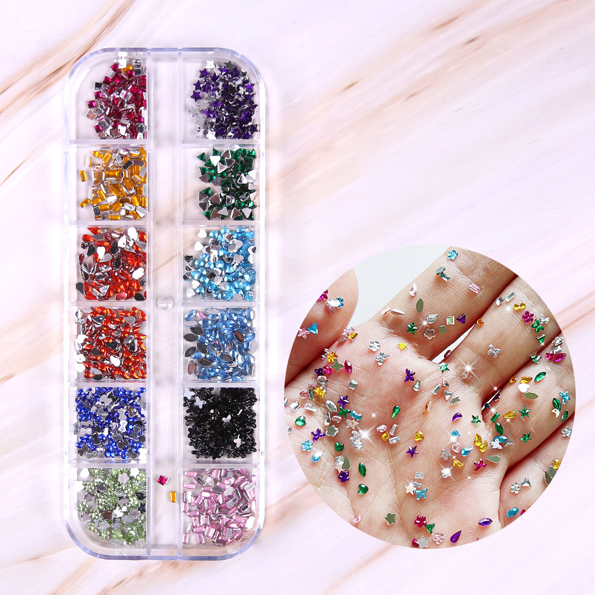 Joyas de uñas calientes transfronterizas ins12 rejilla amor estrella resina vidrio de forma especial diamante etiqueta de uñas diamante nail