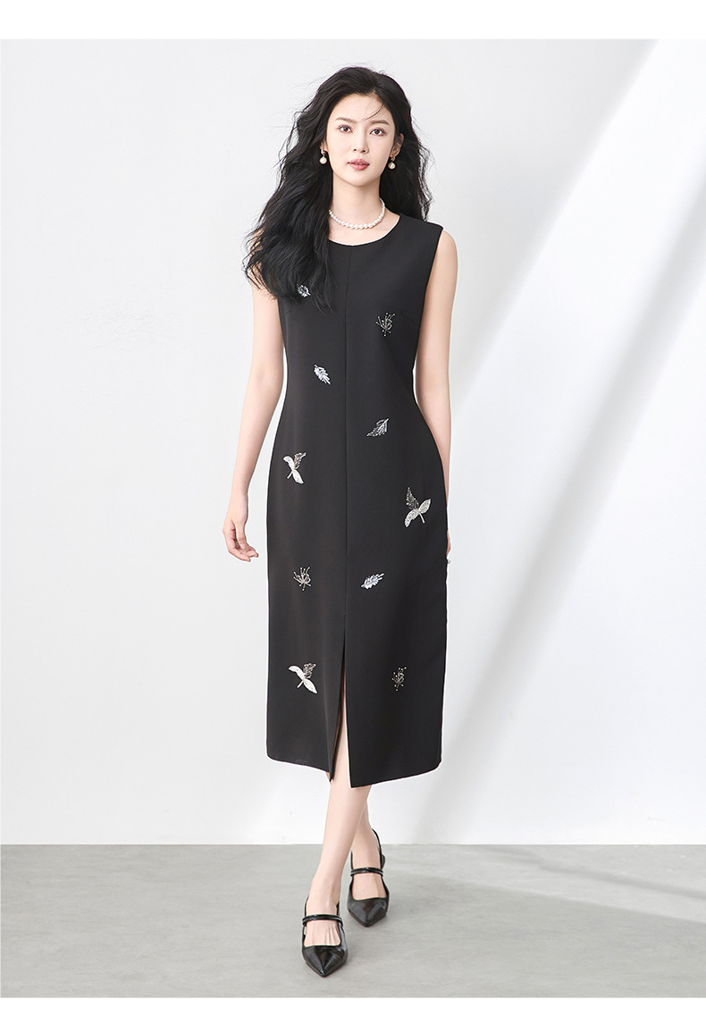 Váy liền thân nữ cổ tròn không tay đính hạt sequins tôn dáng — Màu đen chi tiết 9