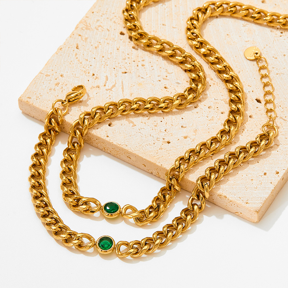 Retro Geometric Stainless Steel Titanium Steel Inlay Zircon Bracelets Necklace 1 Piece