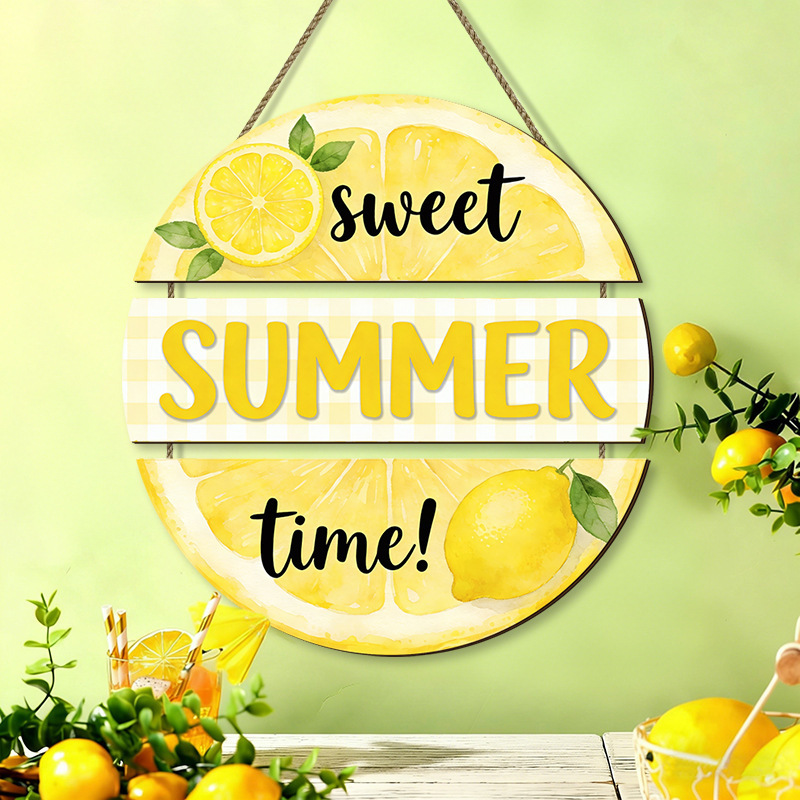 Cross-Border Hot-Selling Summer Round Pendant Yellow Lemon Sweet Time Wooden Front Door Sign Farmhouse Wall Hanging Cross-Border Hot-Selling Summer Round Pendant Yellow Lemon Sweet Time Wooden Front Door Sign Farmhouse Wall Hanging