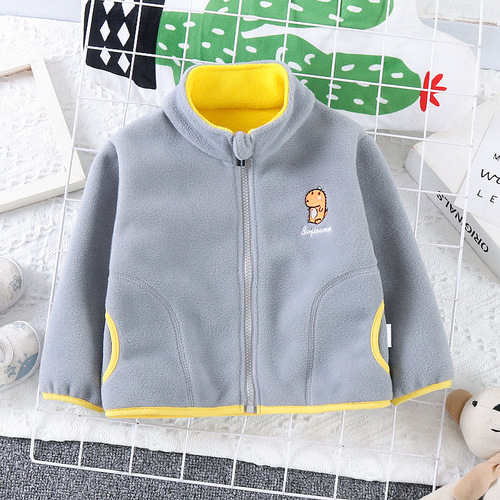 Winter warm lined coat for baby boys, new children's clothing, stylish, for little boys, autumn and winter fleece open jacket