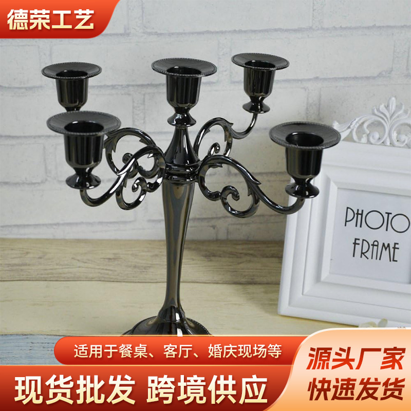 Candelaria retro transfronteriza de tres cabezas y cinco cabezas de metal forjado candelabros decoración de mesa accesorios de disparo