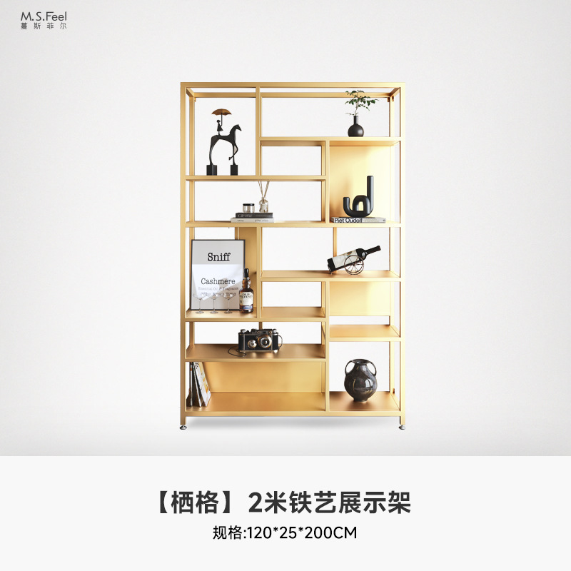 Estante de metal ligero de lujo estante de piso doméstico estante de escritorio estante de decoración de partición estante de exhibición creativa multicapa
