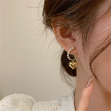 韩国925银针金属爱心珍珠耳环设计师高级感轻奢优雅百搭耳坠耳饰