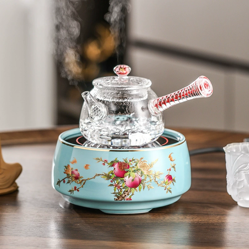 Сетка красная печь для приготовления чая Бытовая электрическая гриль для барбекю Внутренняя бытовая электрическая керамическая плита Цветочный чайный набор стеклянный чайник