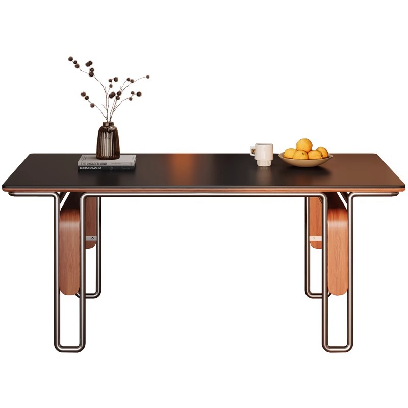 Mesa de comedor de madera maciza de tablero de roca Bauhaus de estilo medio 2025 nuevo estilo rectángulo negro de alta gama para el hogar pequeño apartamento