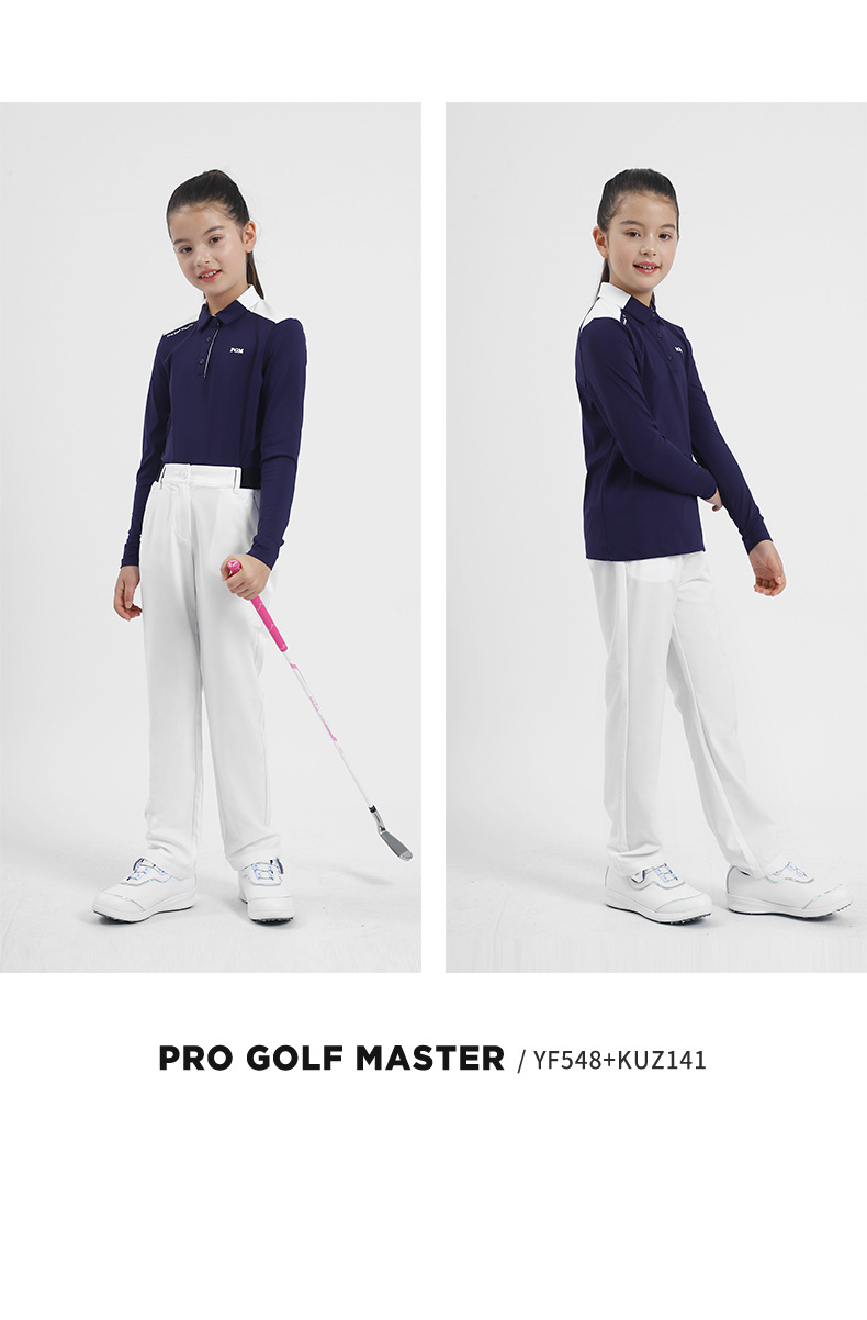 Áo thun golf dài tay bé gái PGM cổ bẻ phối sọc — YF219 màu hồng, YF548-màu trắng, YF219 màu trắng, YF548-màu xanh nước biển chi tiết 8