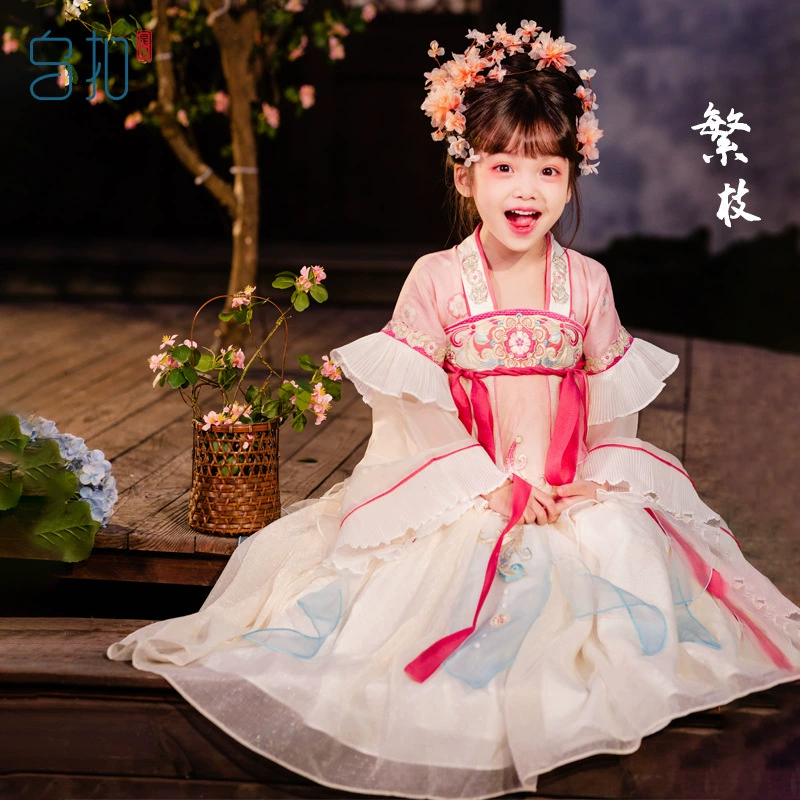 Детский костюм Hanfu Girls Весна и Осень 2024 Новый древний стиль супер фея Костюм Юбка Девушка Тан костюм Праздника середины осени