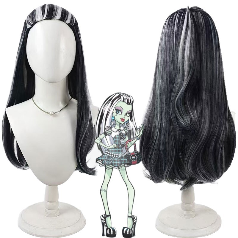 Elf High School Frankie Stein Cosplay Wig Black and White Highlights Long Hair with Clip-On Net in Stock New Cosplay Wig Elf High School Frankie Stein Cosplay Wig Black and White Highlights Long Hair with Clip-On Net in Stock New Cosplay Wig