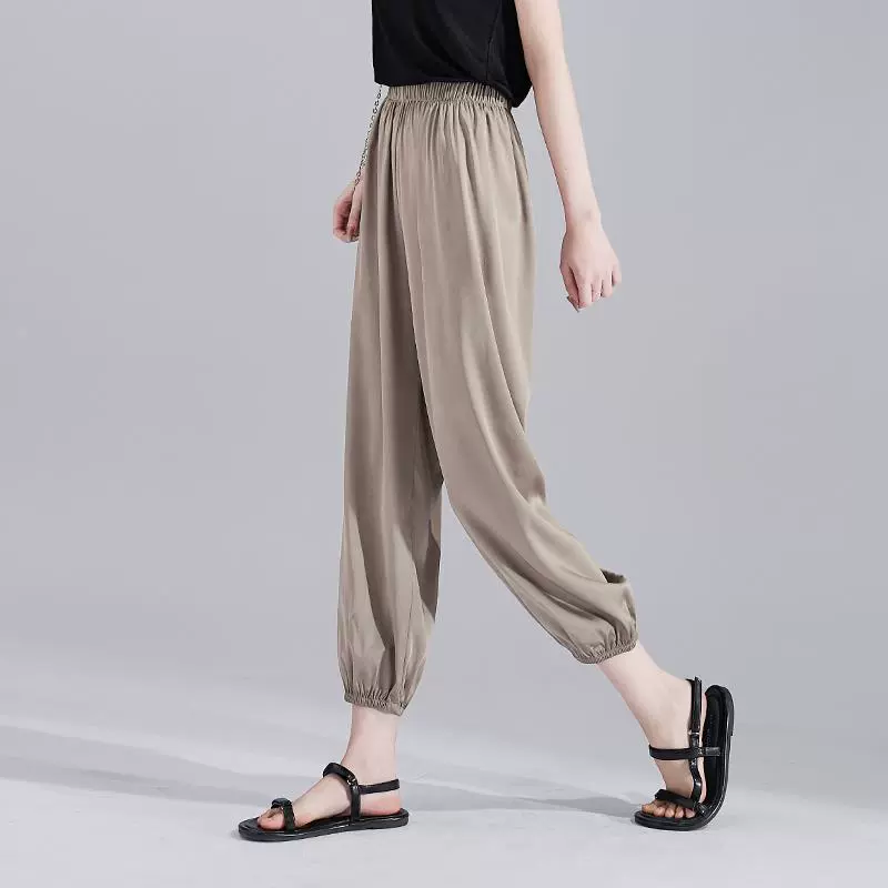 Женские шелковистые глянцевые шаровары Sophie, новые летние свободные Свободные повседневные брюки с галстуком на талии, 2023