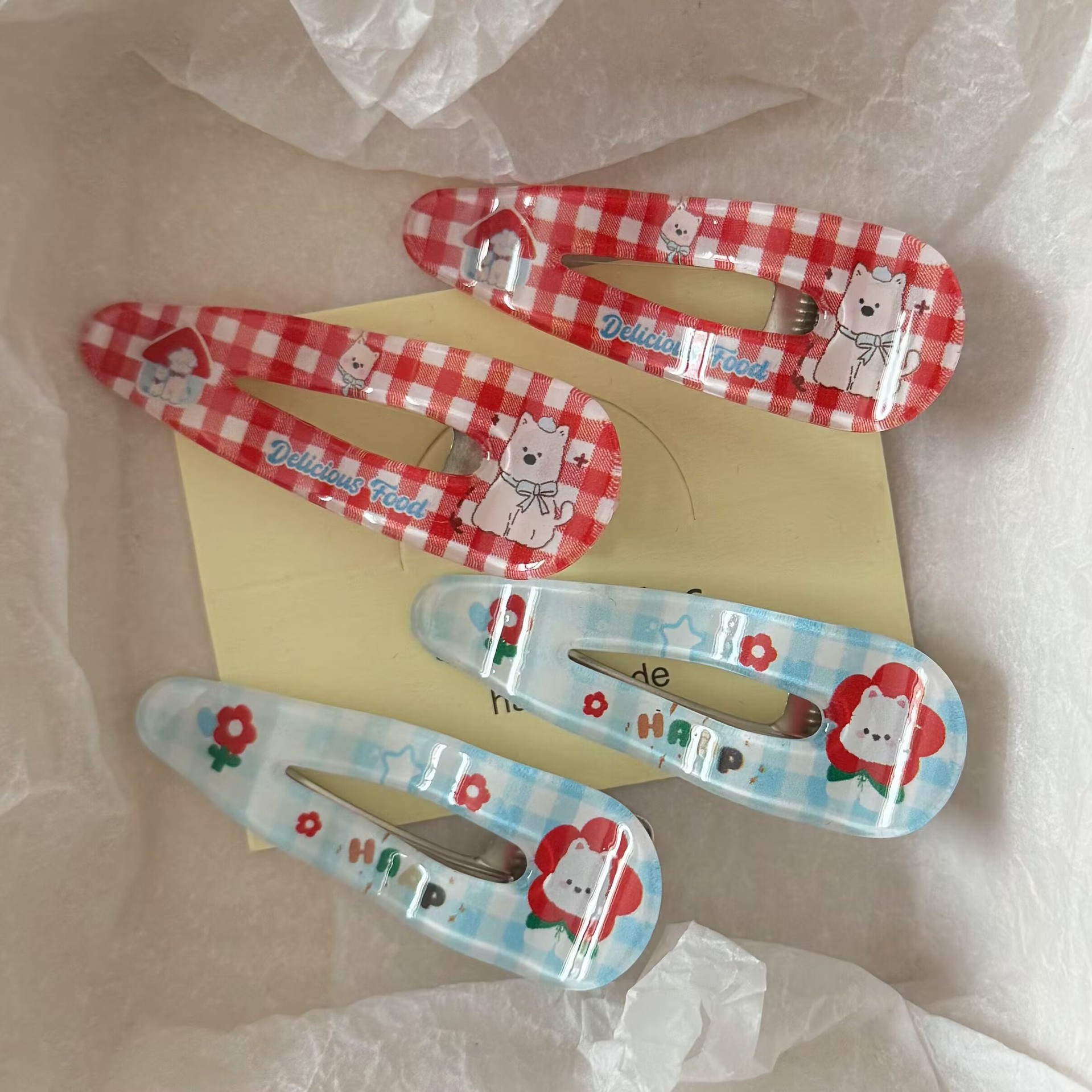 summer fresh blue plaid puppy wave triangle barrettes cartoon sweet girly style duckbill clip hairpin hair ornaments