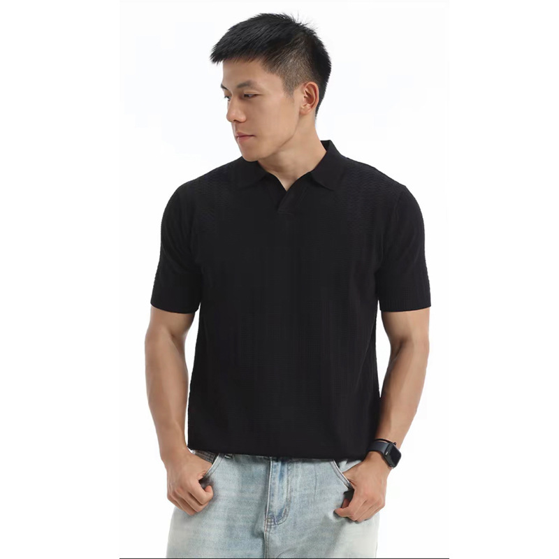 Polo camiseta de punto camiseta de manga corta hombre gaviota cuello V rayas vieja camiseta de negocios de verano fábrica transfronteriza al por mayor