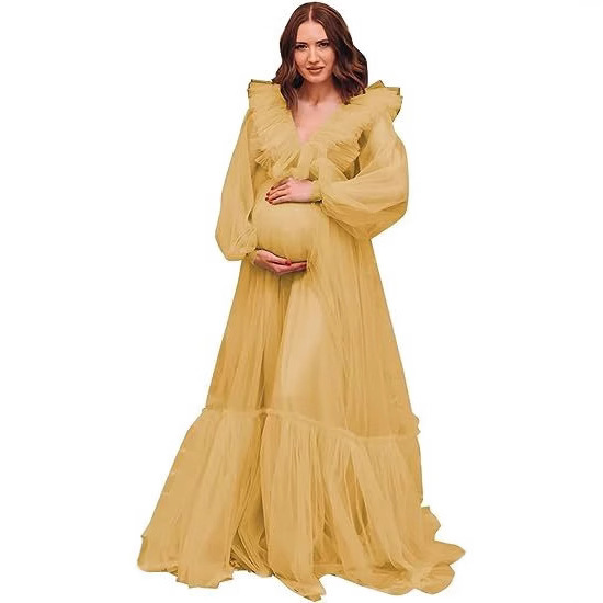 2025 Cross-Border Export Hot-Selling New Maternity Mesh Skirt Photo Dress Deep V See-Through Multi-Color Can Be Used as Party Private