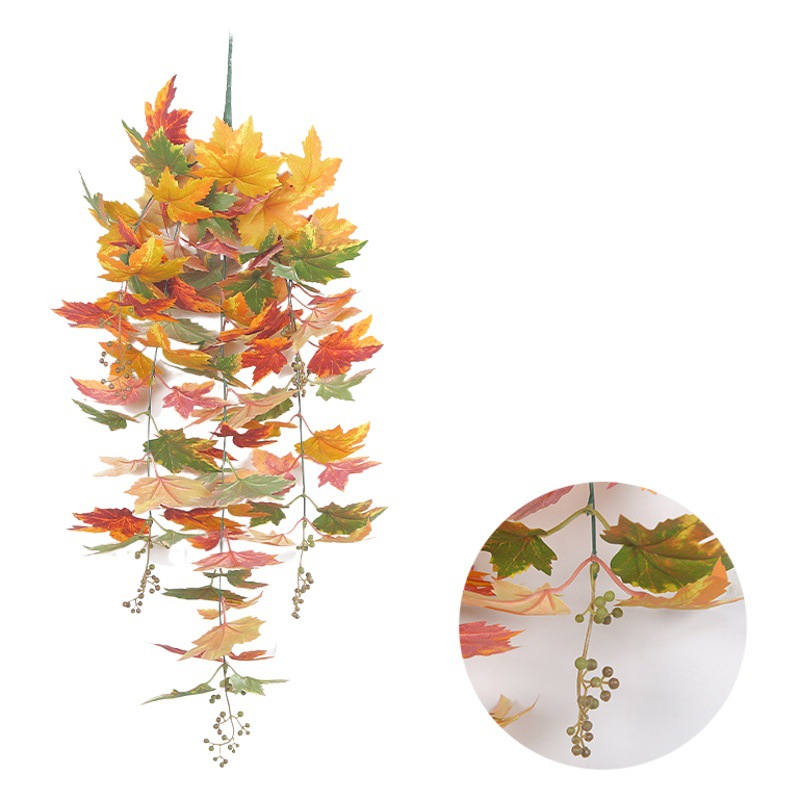 Simulación transfronteriza bayas hojas de arce colgadas en la pared amor puerto otoño Día de Acción de Gracias vid decoración ventana colgando atmósfera de vacaciones