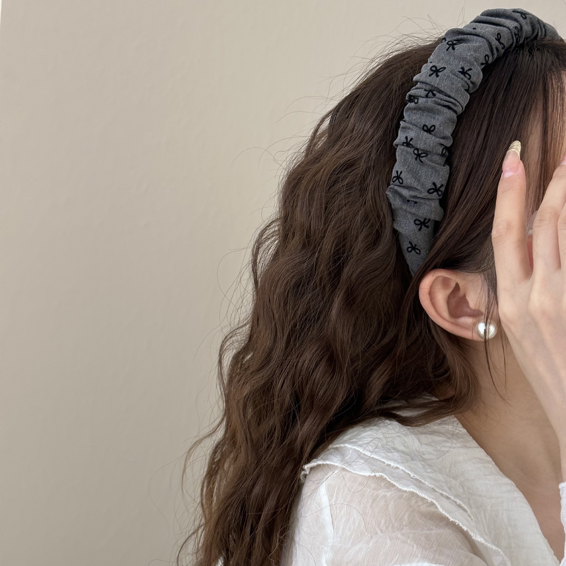 Nuevo punto de onda coreano arco rosa plegado tela banda de cabello dulce lindos banda de cabello accesorios para el cabello