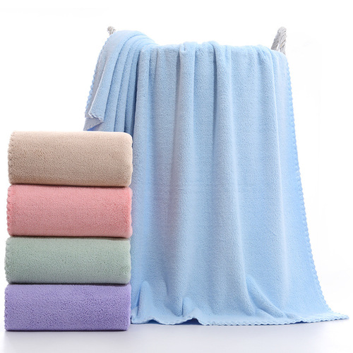 Factory coral velvet bath towel for men and women household large towel plain cut edge large bath towel soft absorbent beach towel wholesale