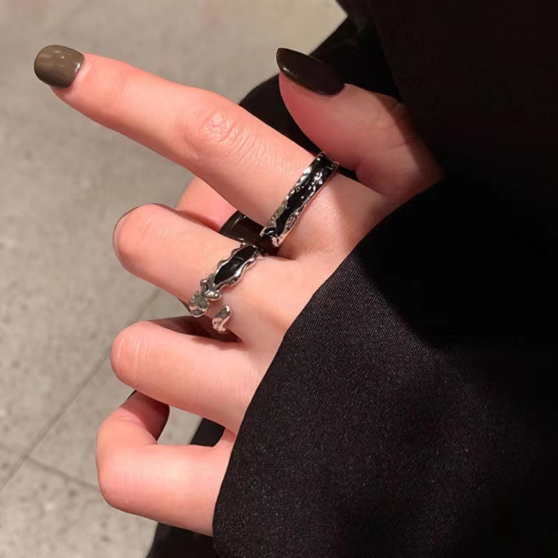 Black retro one size brand small design fashionable ring