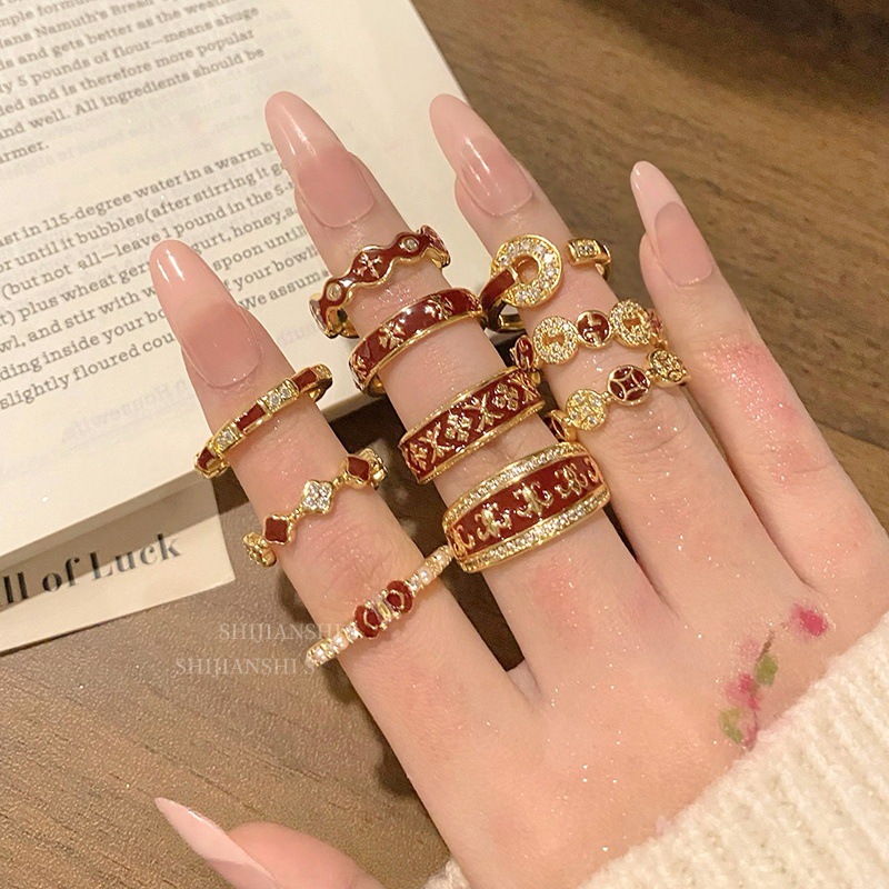 "Red Swallow" Vintage Luxurious Ankela Elegant Adjustable Ring for Good Luck, New Chinese Style Pair Ring, Noble Ring