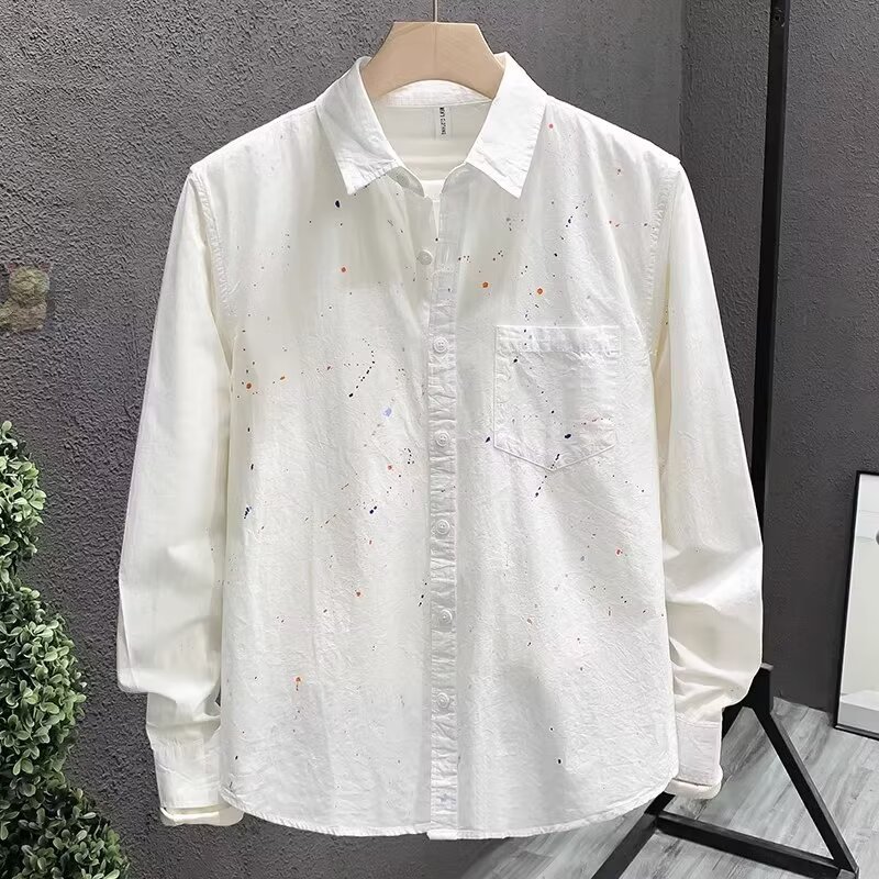 Korean Style Loose Fit Long Sleeve Shirt For Men, Casual Oversized Blouse Top, Lightweight Layering Shirt For Spring And Autumn_viptrois.com