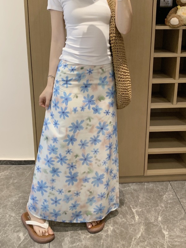 プラスサイズの女性のファットmm花柄スカート女性の夏の新しいホリデースタイル甘い痩身ストレートスカート|undefined
